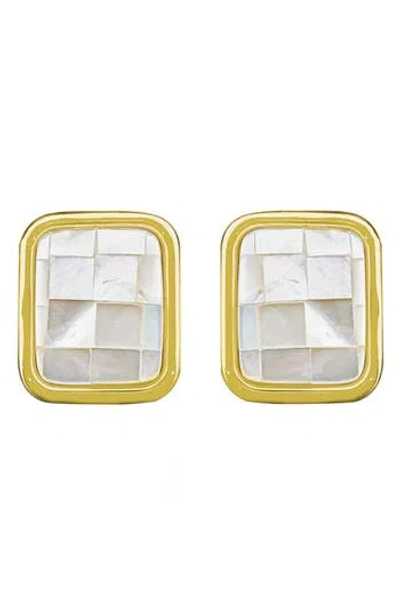 Panacea Inlaid Squares Stud Earrings In Gold