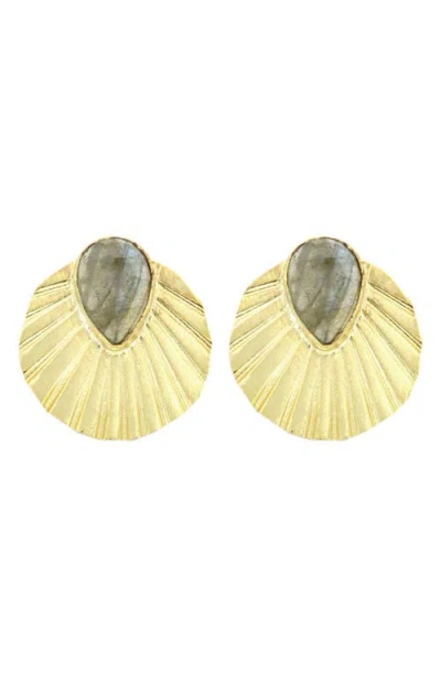 Panacea Labradorite Fan Drop Earrings In Grey/ Gold