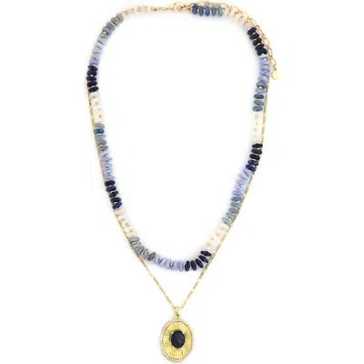 Panacea Layered Beaded Pendant Necklace In Blue