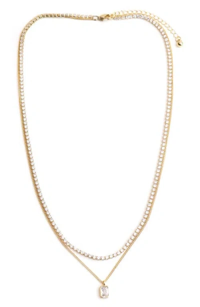 Panacea Layered Crystal Pendant Necklace In Gold