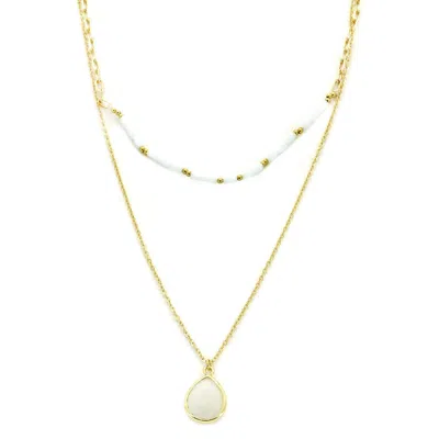 Panacea Layered Stone & Bead Necklace In Gold/ivory