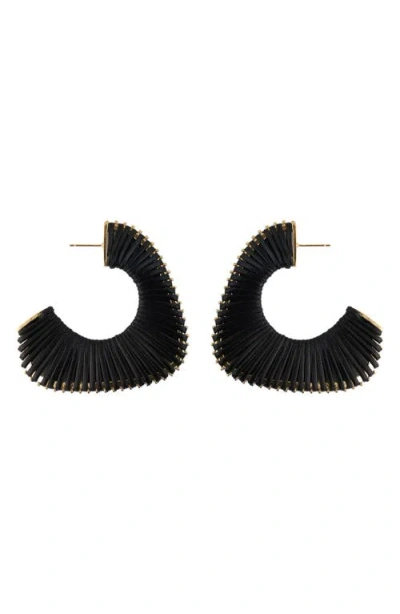 Panacea Leather Cord Wrapped Hoop Earrings In Black