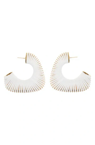 Panacea Leather Cord Wrapped Hoop Earrings In White