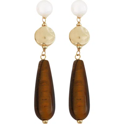 Panacea Linear Teardrop Earrings In Brown