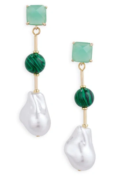 Panacea Malachite & Pearl Linear Drop Earrings