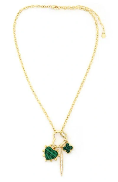 Panacea Malachite Heart Charm Necklace In Gold