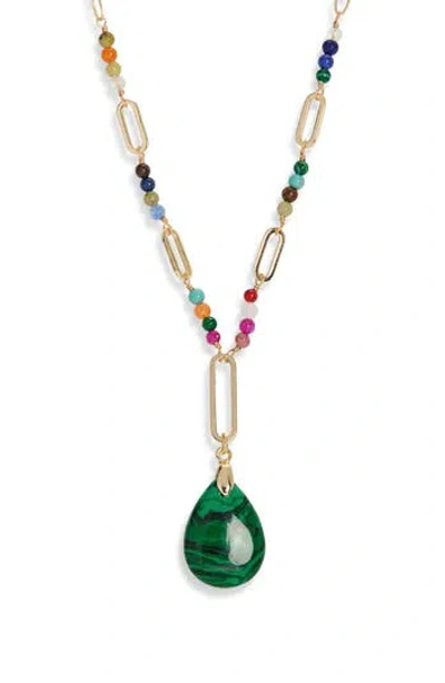 Panacea Malachite Teardrop Pendant Necklace In Multi