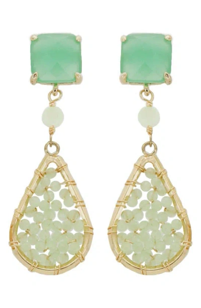 Panacea Mint Crystal Beaded Teardrop Earrings In Gold