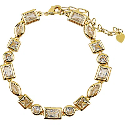 Panacea Mixed Bezel Framed Cz Chain Bracelet In Gold