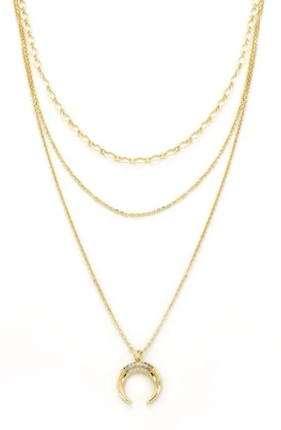 Panacea Mixed Chain Horn Pavè Pendant Necklace In Gold