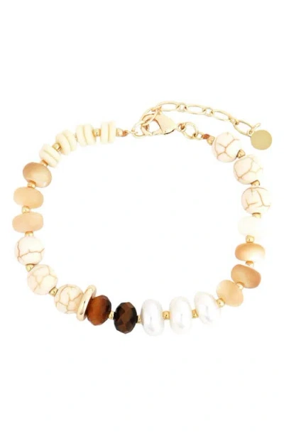Panacea Mixed Stone & Freshwater Pearl Beaded Bracelet In Gold