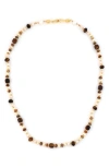 Panacea Mixed Stone & Freshwater Pearl Beaded Necklace In Brown