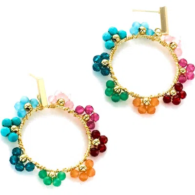 Panacea Multi Beaded Flower Circle Drop Earrings