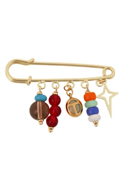 Panacea Multi Drops Safety Pin Brooch In Gold