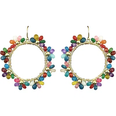 Panacea Multicolor Beaded Flower Circle Drop Earrings