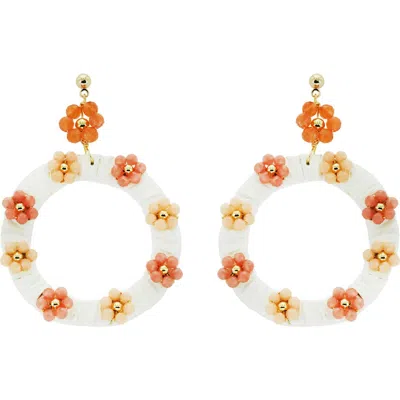 Panacea Multiflower Circle Drop Earrings In Coral