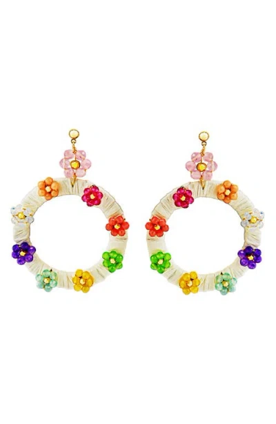 Panacea Multiflower Circle Drop Earrings In Ivory Multi