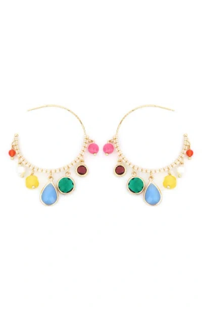 Panacea Mutli Stone Hoop Earrings In Gold