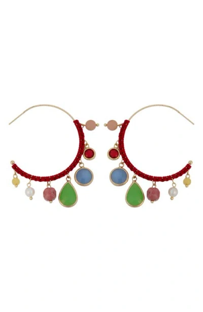 Panacea Mutli Stone Hoop Earrings In Multi