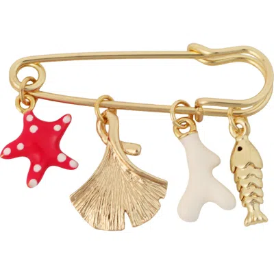 Panacea Ocean Drops Safety Pin Brooch In Gold