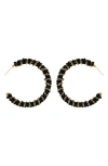 Panacea Onyx Bead & Chain Wrapped Hoop Earrings In Black
