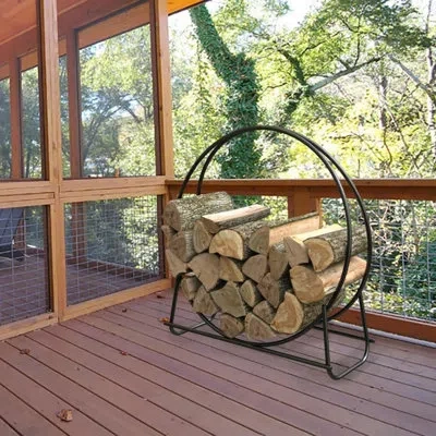 Panacea Open Hearth 20 Inch Tubular Steel Log Hoop For Storing Firewood, Black In Natural
