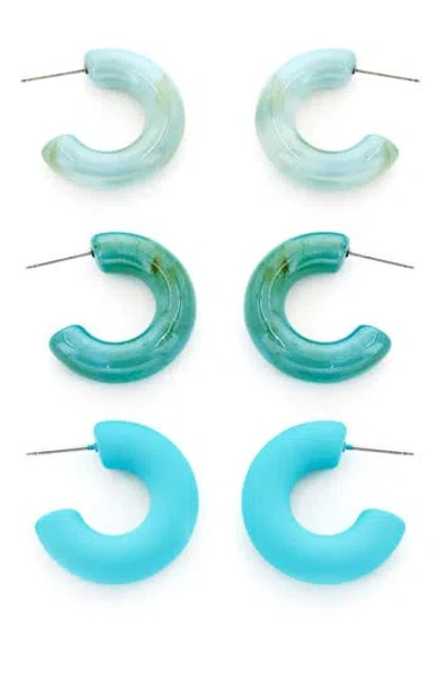 Panacea Pack Of 3 Assorted Tube Hoop Earrings In Blue