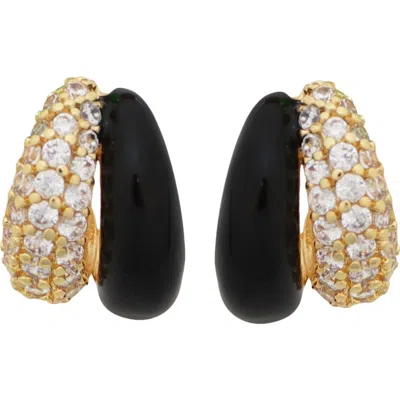 Panacea Pavé Cubic Zirconia & Enamel Double Huggie Hoop Earrings In Black