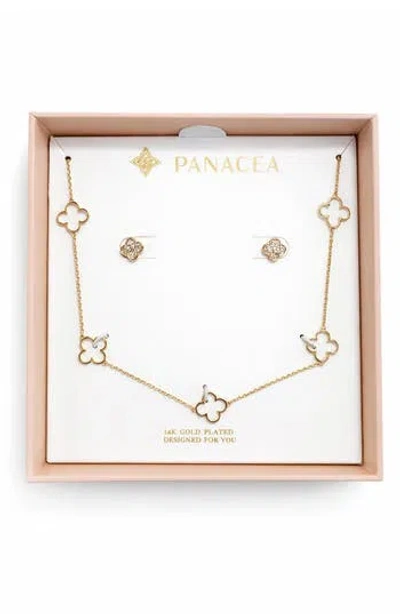 Panacea Pavé Cubic Zirconia Clover Stud & Station Chain Necklace In Gold