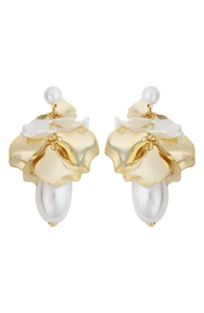 Panacea Petals Faux Pearl Drop Earrings In Gold