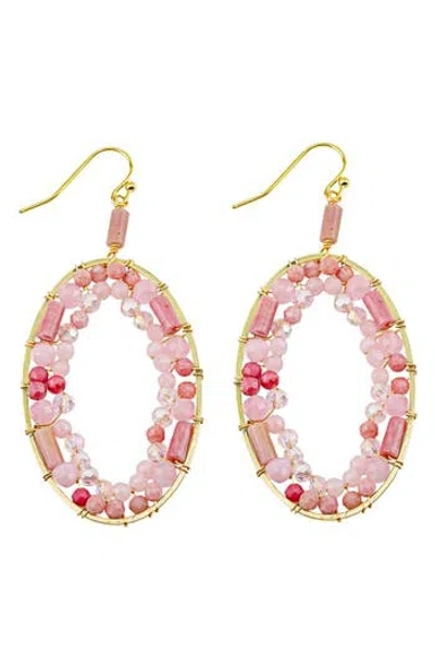 Panacea Pink Stone Wrapped Oval Drop Earrings In Multi