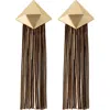 Panacea Pyramid Stud Fringe Drop Earrings In Black
