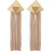 Panacea Pyramid Stud Fringe Drop Earrings In Gold