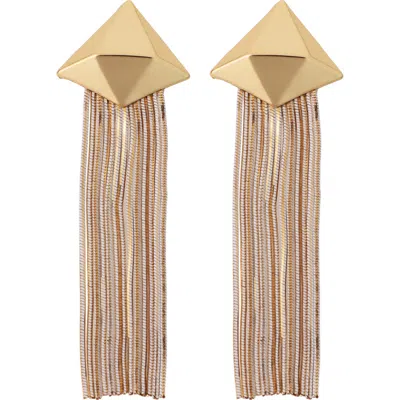 Panacea Pyramid Stud Fringe Drop Earrings In Gold