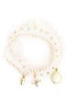 Panacea Quartz Stone Charm Stretch Bracelet In White
