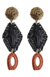 Panacea Raffia & Bead Linear Drop Earrings In Black