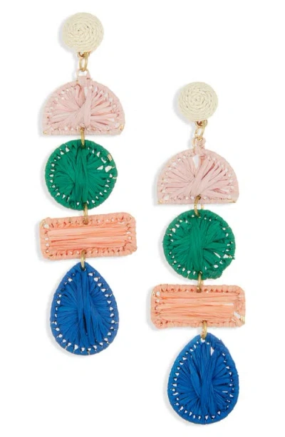 Panacea Raffia Linear Drop Earrings In Blue Multi