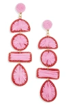 Panacea Raffia Linear Drop Earrings In Pink