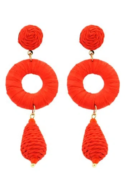 Panacea Raffia Wrapped Circle Drop Earrings In Orange