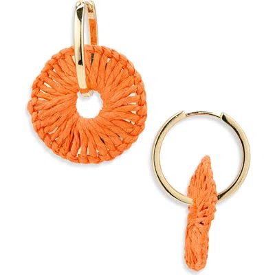 Panacea Rattan Wrapped Hoop Earrings In Orange