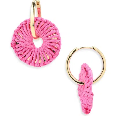 Panacea Rattan Wrapped Hoop Earrings In Pink