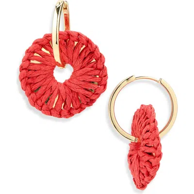Panacea Rattan Wrapped Hoop Earrings In Red