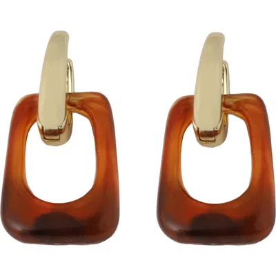 Panacea Rectangle Resin Drop Hoop Earrings In Brown