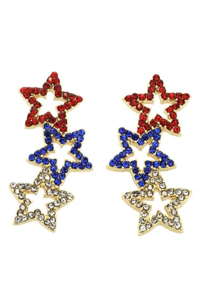Panacea Red, White & Blue Cubic Zirconia Star Drop Earrings In Red/ White/ Blue
