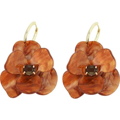 Panacea Resin Flower Earrings In Brown