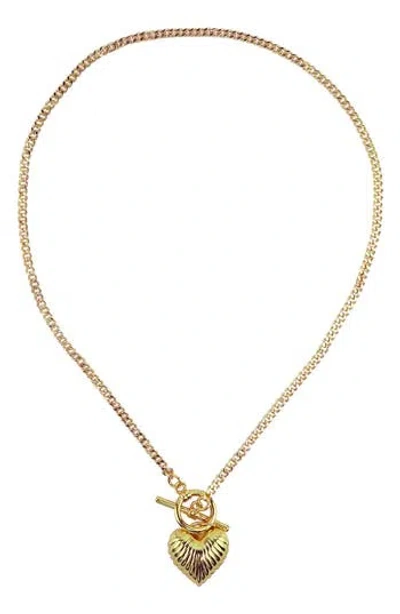 Panacea Ridged Bubble Heart Pendant Toggle Necklace In Gold