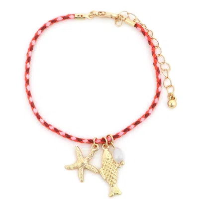 Panacea Sea Life Charm Braided Bracelet In Gold