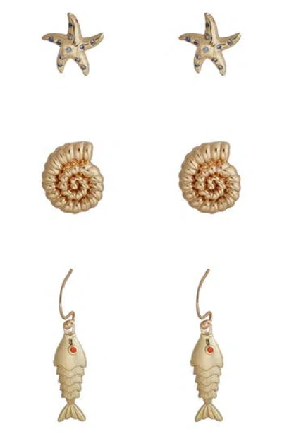 Panacea Sea Life Set Of 3 Assorted Earrings In Gold