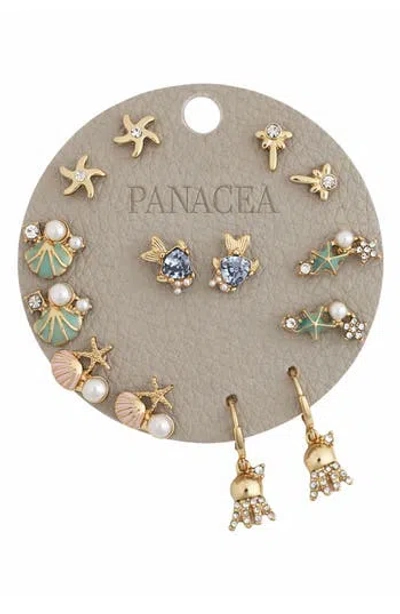 Panacea Sea Life Set Of 7 Assorted Stud Earrings In Gold