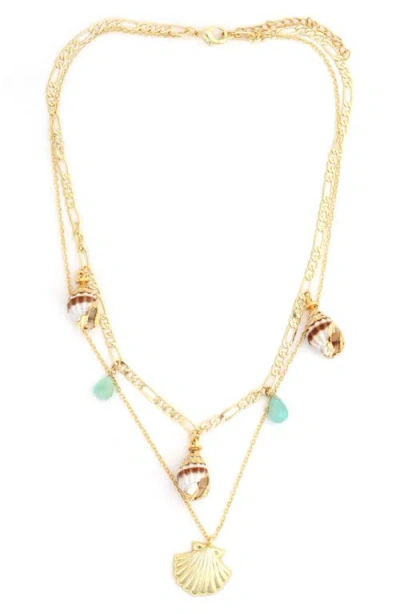 Panacea Seashell Charm Layered Necklace In Gold
